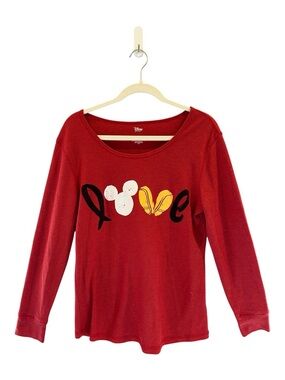 Disney Red Long-Sleeve 'Love' Graphic Tee with Mickey Motif